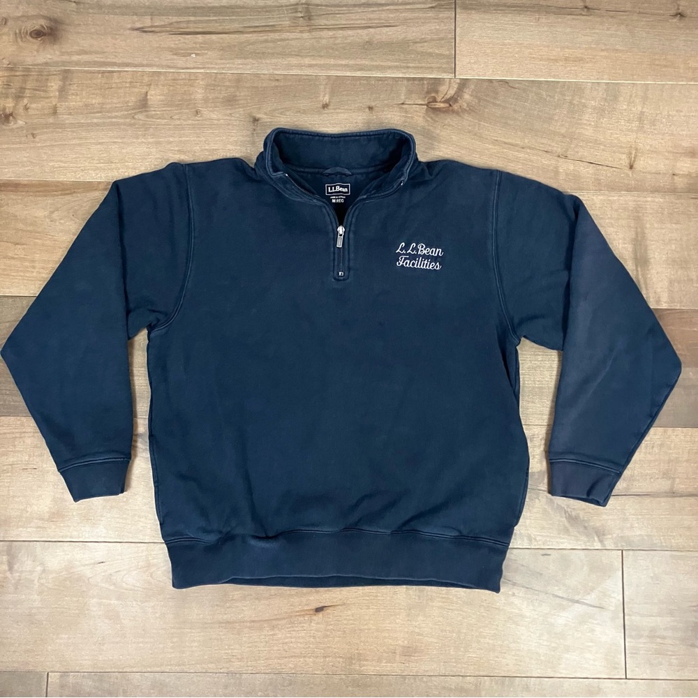 L.L. Bean Facilities Men’s Size M 1/4 Zip Pullover Sweater Navy Blue Embroidered